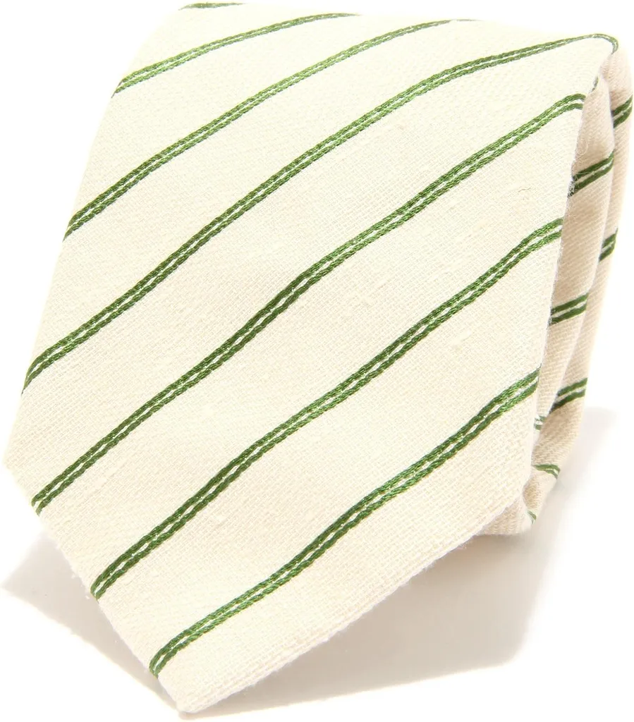Cravatta D BY D 5202S Lino Avorio Verde - Ideale per Testimone e Sposo