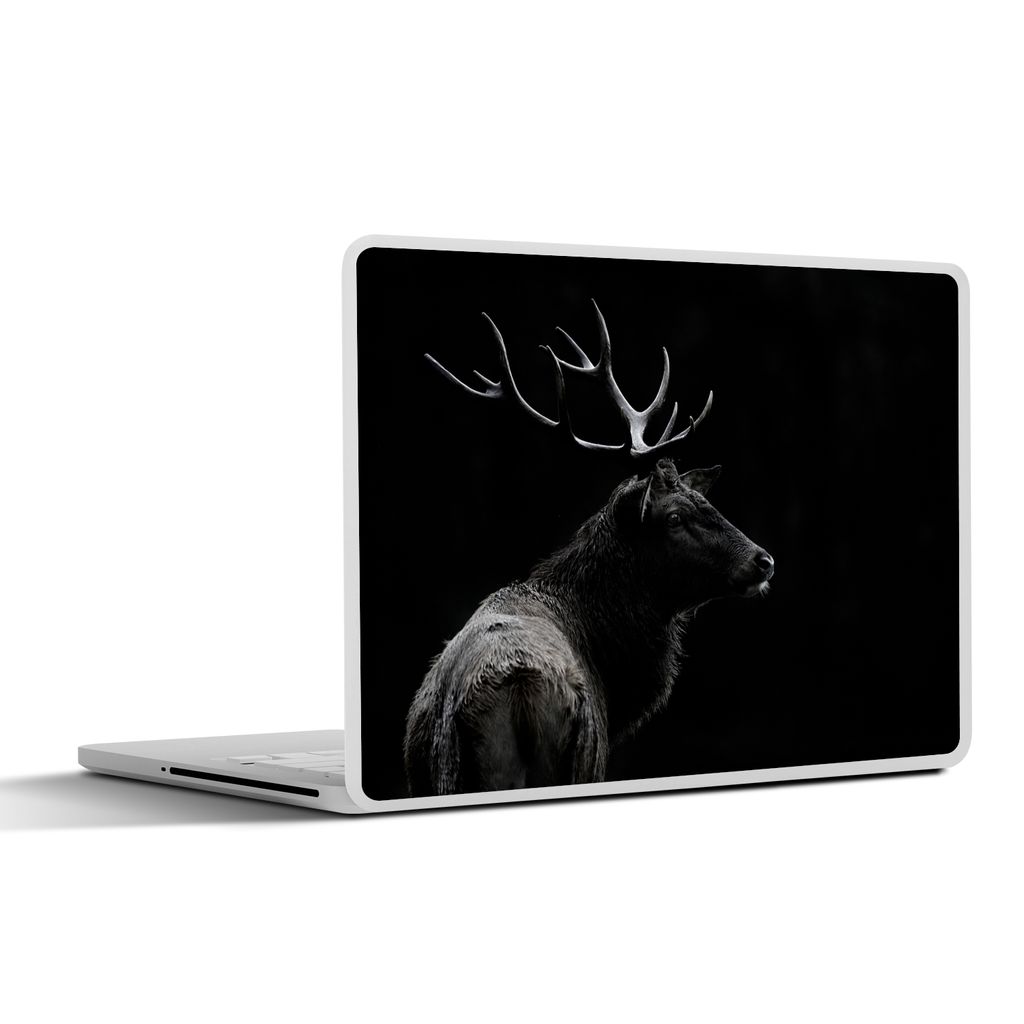 MuchoWow Laptop Aufkleber Sticker Cover Hirsch - Schwarz - Porträt - Geweih - Tiere 31x22.5 cm - Laptop-Deko