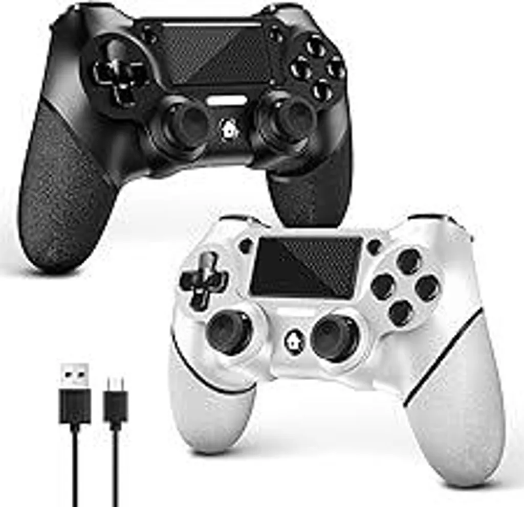 AceGamer 2 confezioni di controller wireless per PS4? Controller di gioco per PS4/Pro/Slim/PC? Joystick gamepad con tasto turbo/indietro/doppia vibrazione/sensore giroscopico a 6 assi/pannello touch (nero e bianco)