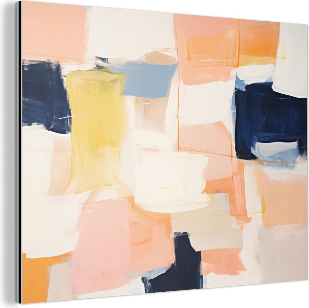 MuchoWow Wanddekoration Metall Metallbild Wandkunst 80x60 cm Kunst - Abstrakt - Rosa - Pastell MuchoWow Aluminium Gemälde - Alubild