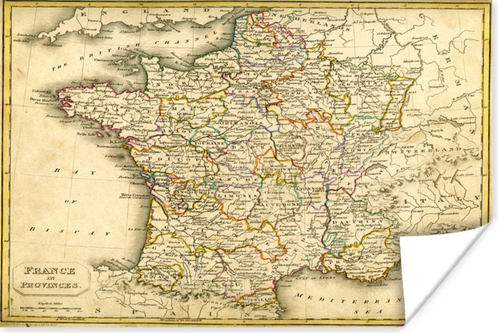MuchoWow Poster Eine Illustration einer antiken Karte von Frankreich in Europa 120x90 cm - Wandbild