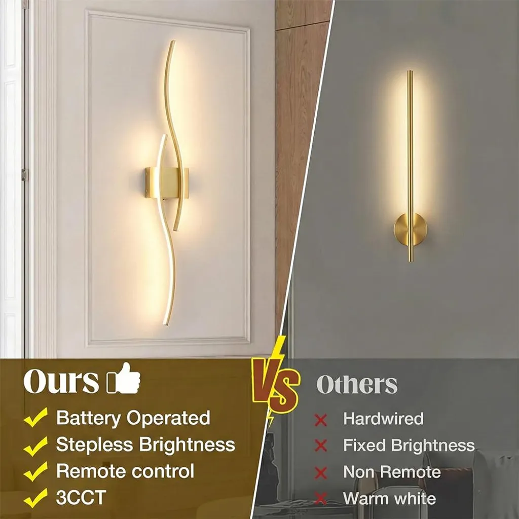 Lampe murale de luxe LED 100 cm rechargeable dorée avec télécommande