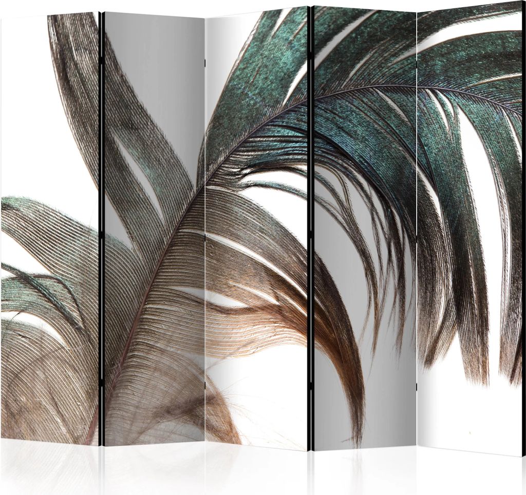 5-teiliger Doppelseitiger Vlies Paravent - Beautiful Feather II 225x172 cm Tiere b-B-0202-z-c