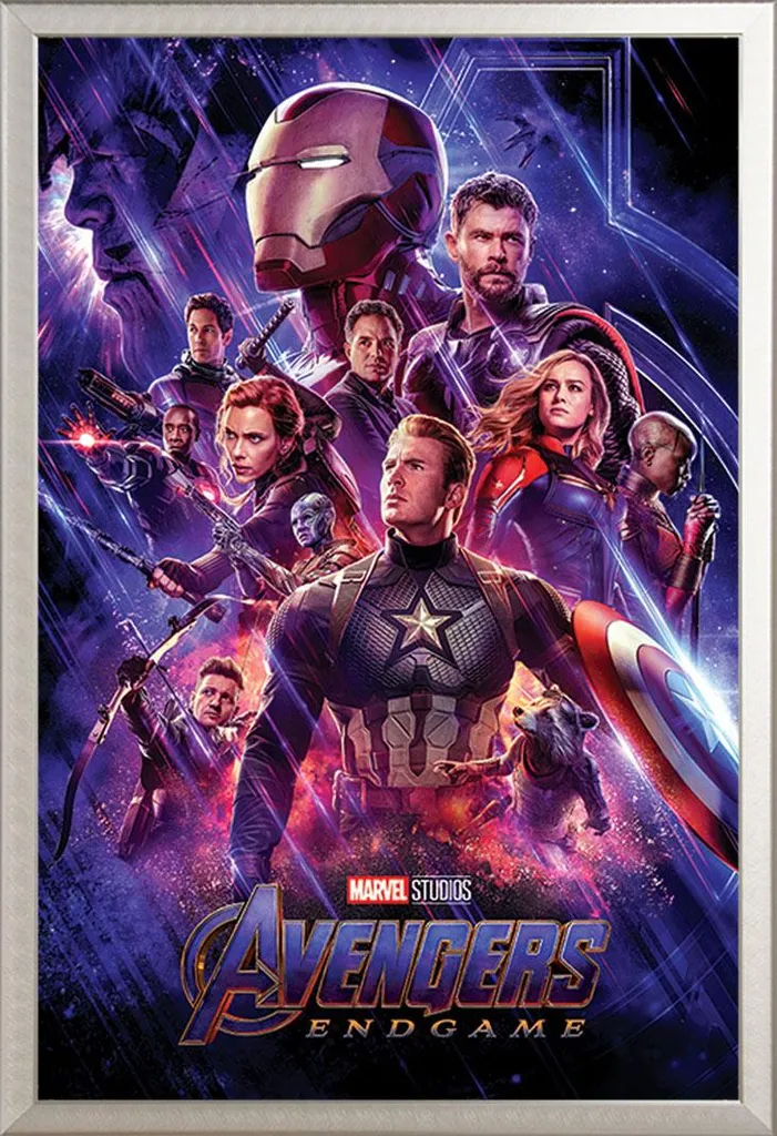 Affiche Marvel Avengers Endgame encadrée en aluminium argenté 61x91 cm