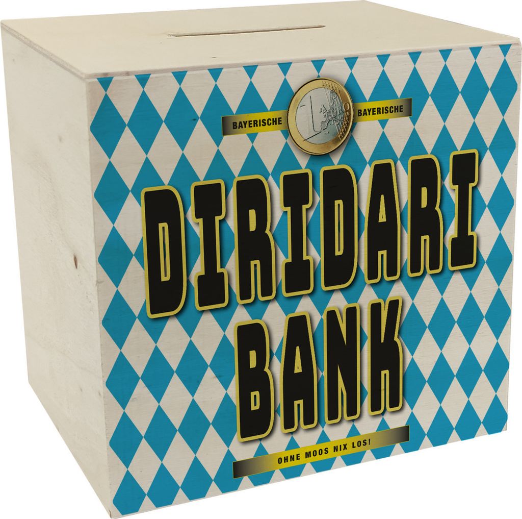 Diridari Bank Bayernflagge Spardose aus Holz mit Spruch Ohne Moos nix los