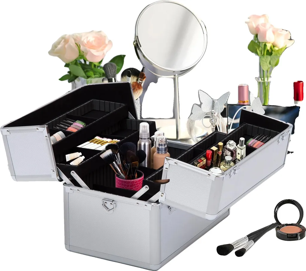 Valise de maquillage rigide à 3 étages, coffret cosmétique sécurisé
