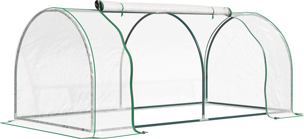 Gewächshaus, Treibhaus mit Tür, Frühbeet, Pflanzenhaus, Pflanzenaufzucht, Stahl, Kunststoff, 200 x 100 x 80 cm, Grün