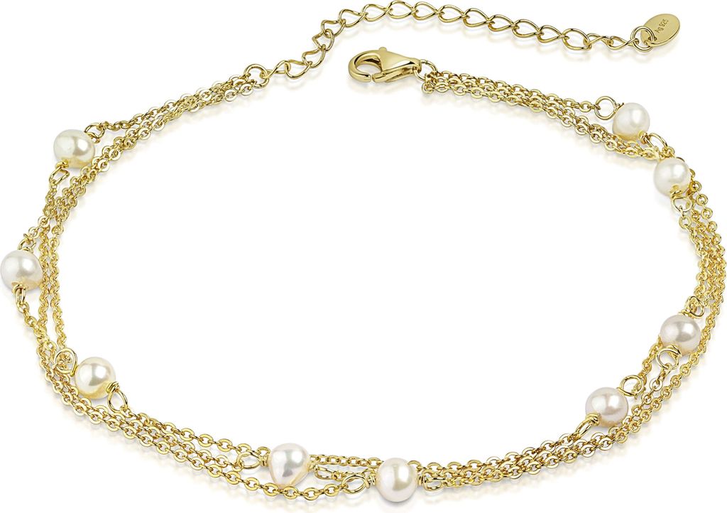 MARTIN1985 Damen Armband 3-reihig 925 Sterling Silber vergoldet Süßwasserzuchtperlen mit Geschenkverpackung