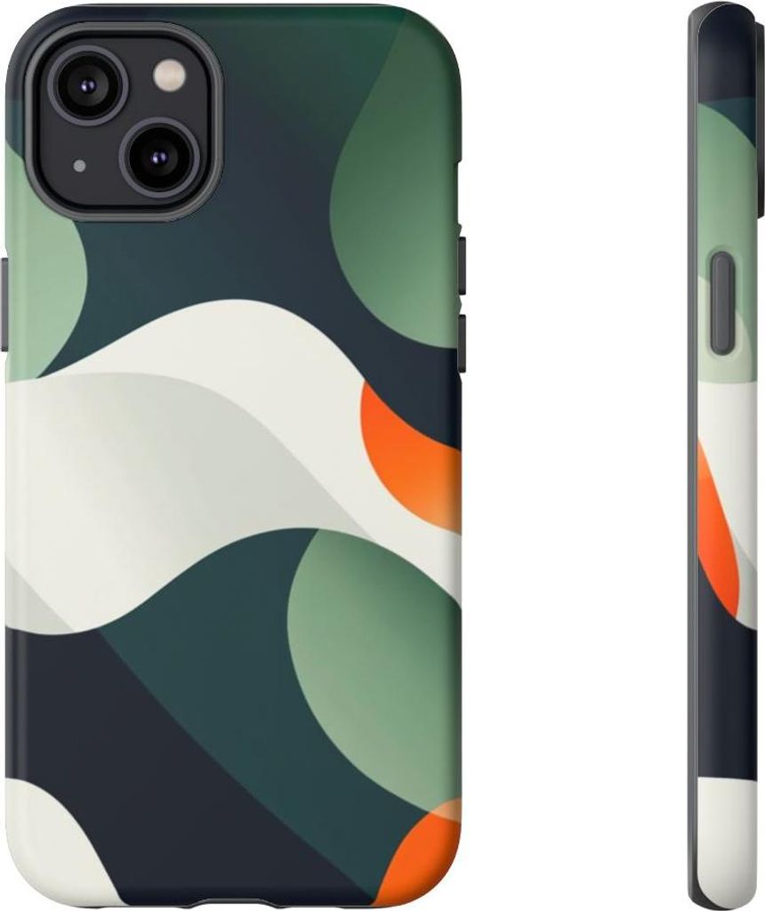 Künstlerische Formen in Grün und Orange – Handyhülle Kompatibel mit iPhone 14 Plus