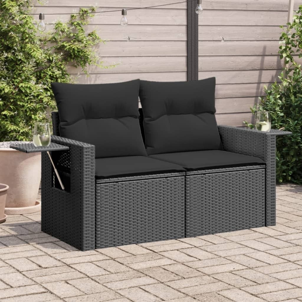 CLORIS Gartensofa mit Kissen 2-Sitzer - Schwarz Poly Rattan - Gartensofas LL0000256661