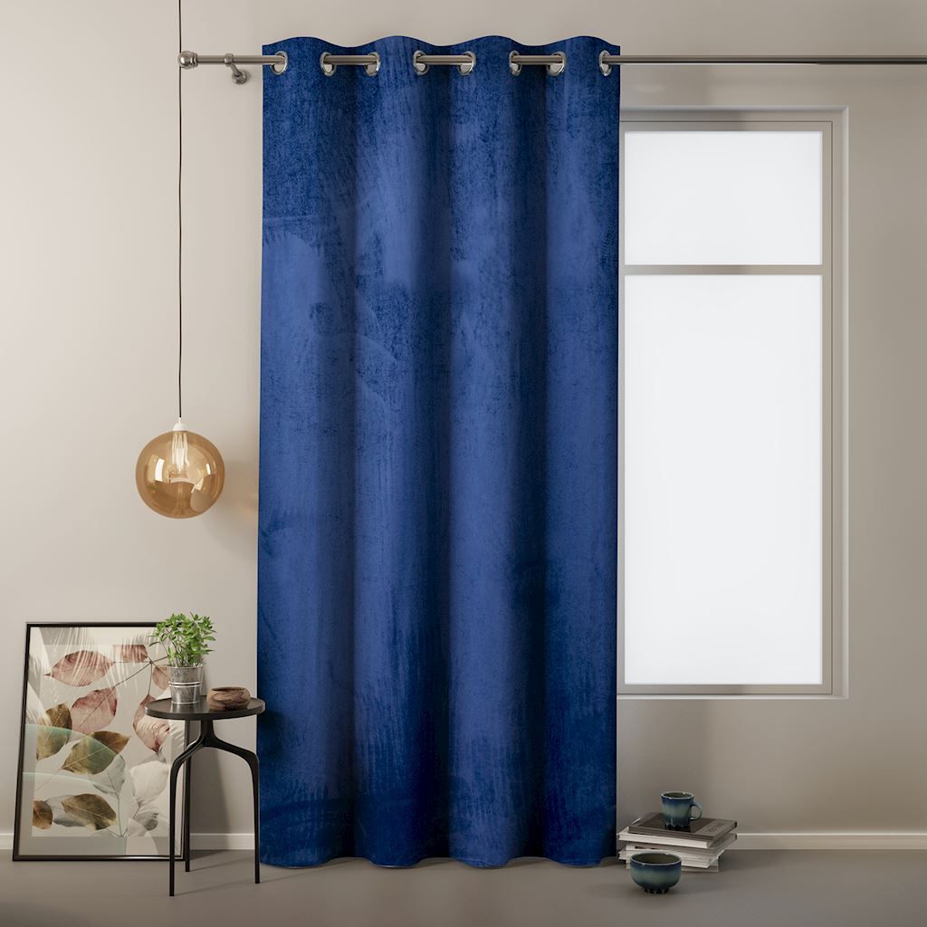 AmeliaHome Verdunkelungsvorhang Velvet Designer Ösenvorhang, Farbe:Indigo, Größe:140 x 270 cm