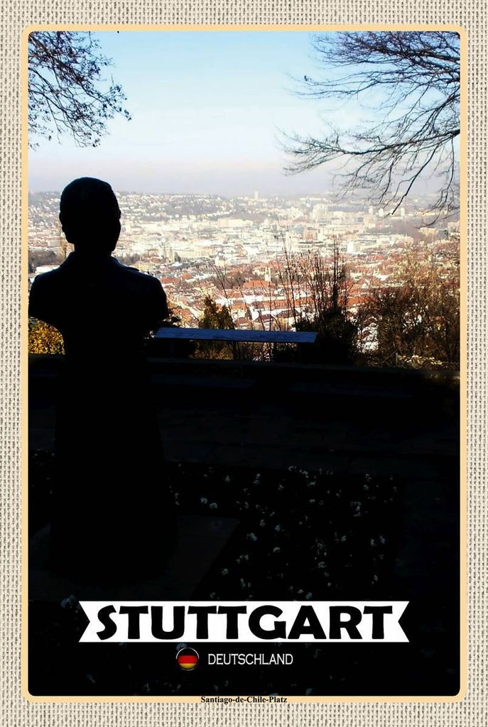 vianmo Holzschild 18x12 cm Stuttgart Santiago-de-Chie-Platz Bildmotiv Reisemotiv Abenteuer Reisen