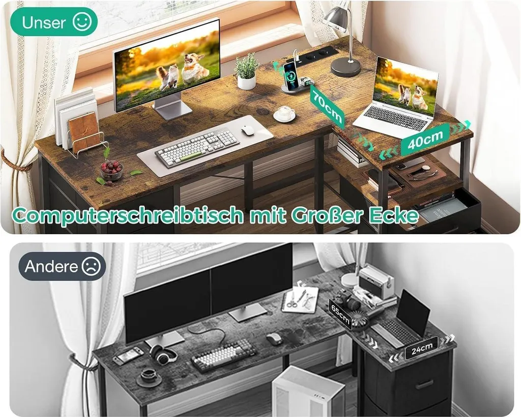 Bureau d'angle 140x70cm : fini les câbles emmêlés avec le port USB