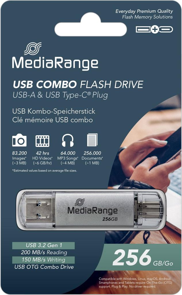 MediaRange MR939-1, 256 GB, USB Type-A / USB Type-C, 3.2 Produktbild 