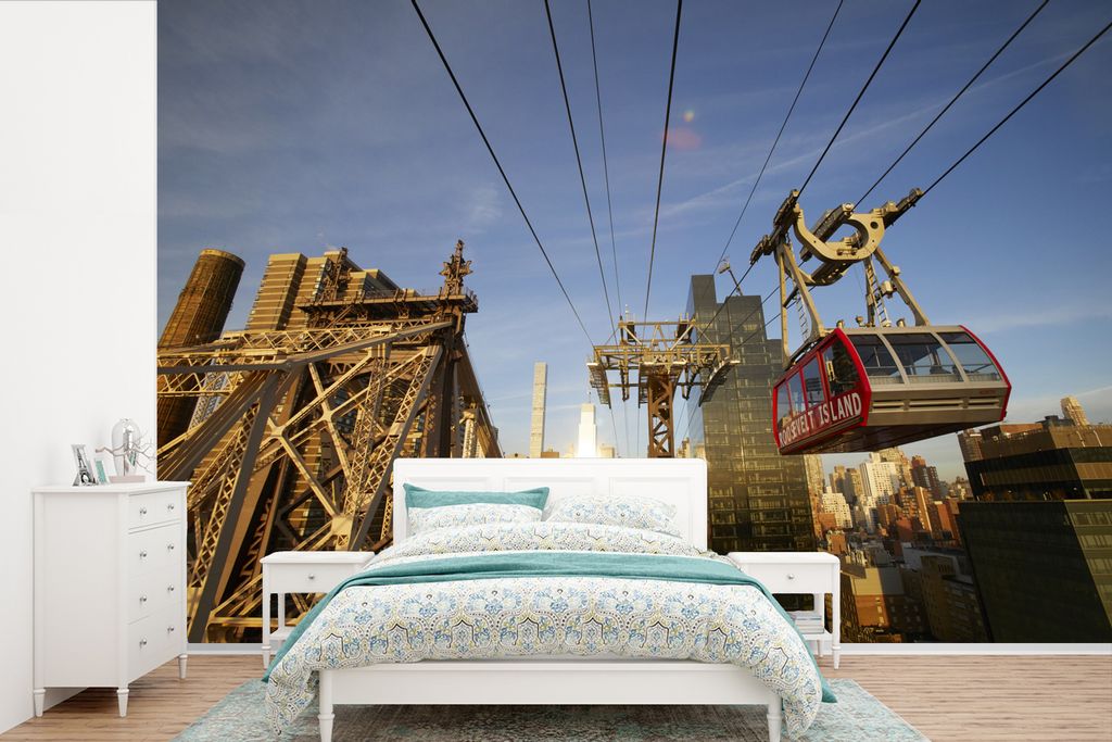 MuchoWow Fototapete für Wohnzimmer oder Schlafzimmer Wandtapete Vinyl Motivtapete Seilbahn über New York - 390x260 cm - Papiertapete