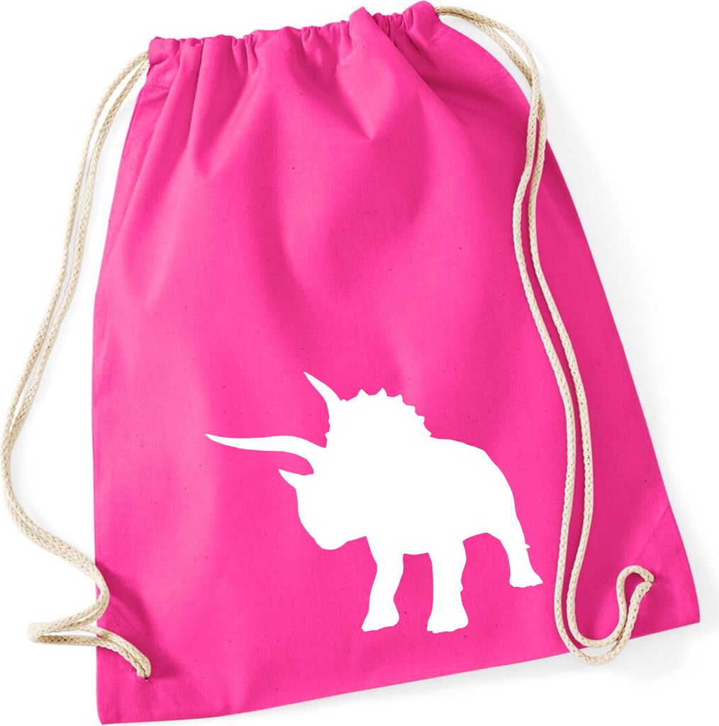 Huuraa Turnbeutel Triceratops Dinosaurier 12 Liter Fuchsia Baumwolle Rucksack Geschenkidee