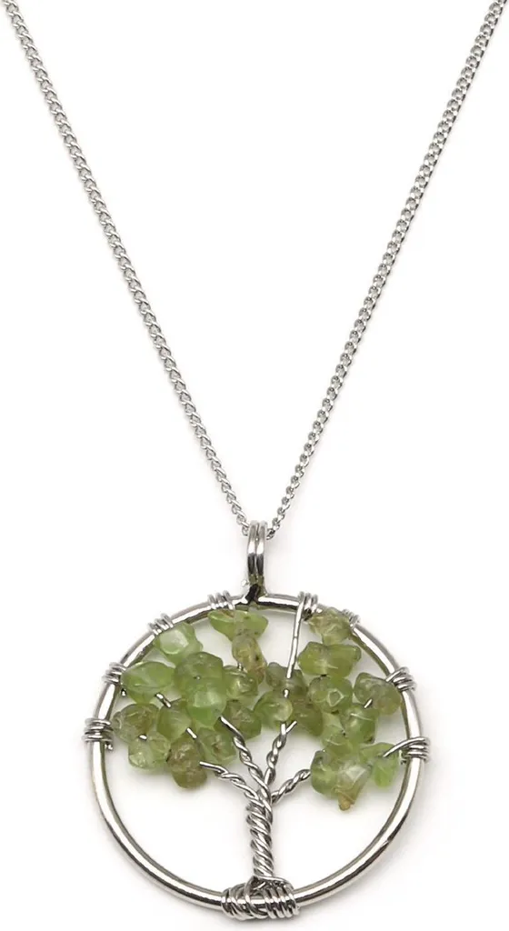 Bijou Anti-Stress Arbre de Vie en Péridot et Argent, Collier Vitalité