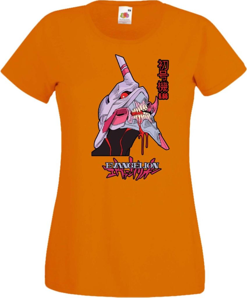 Damen T-Shirt Neon Anime Genesis Manga Evangelion Eva Unit 03 Mech Var-037 Eva Unit Mech, Lady XS / Orange