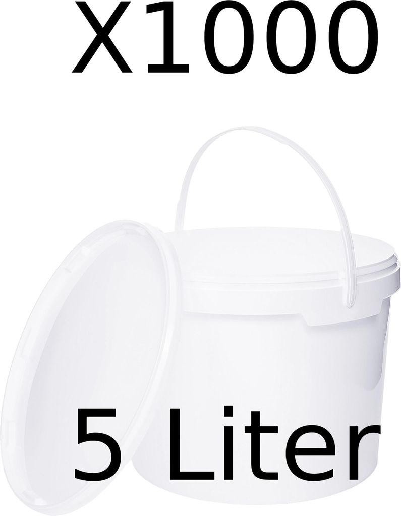 BenBow Eimer mit Deckel 5L x1000 Weiß - lebensmittelecht, stabil, luftdicht, auslaufsicher, geruchsneutral - Plastikeimer mit Henkel - leer