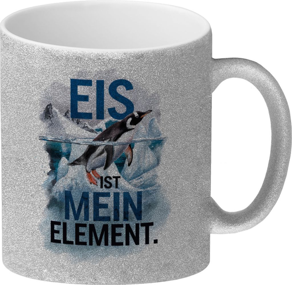 Eis ist mein Element Glitzer-Kaffeebecher Pinguin im Eis