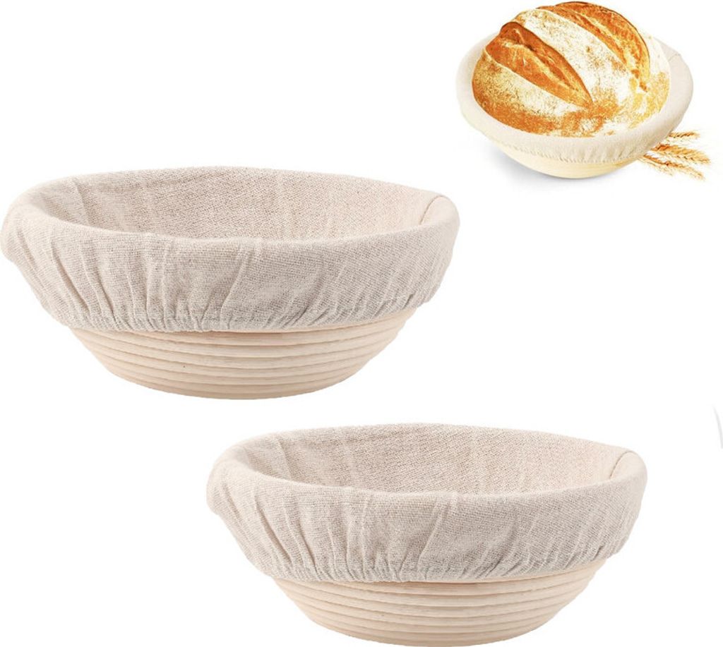 2er Set Gärkorb Gärkörbchen Gärkörbe Brot form Rund Peddigrohr Waschbar Leinen Gärkorb aus natürlichem Peddigrohrfür Zuhause Sauerteig Bäc...