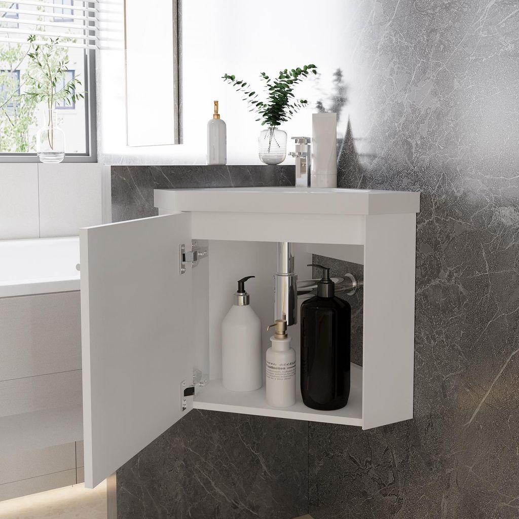 40 cm Anthrazit Matt Badmöbel Set Eckwaschtisch mit Produktbild 