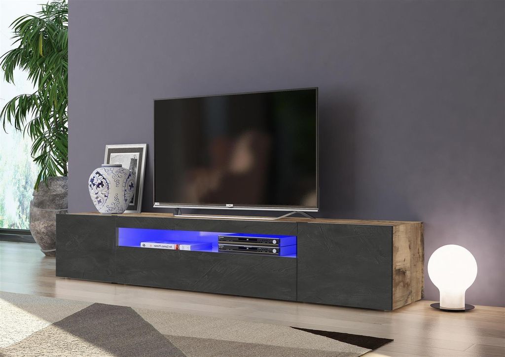 TV-Lowboard Longboard Hifi Rack Unterschrank Fernsehtisch Tisch "Daiquiri IV" Ahorn Nachbildung / Schiefer Nachbildung