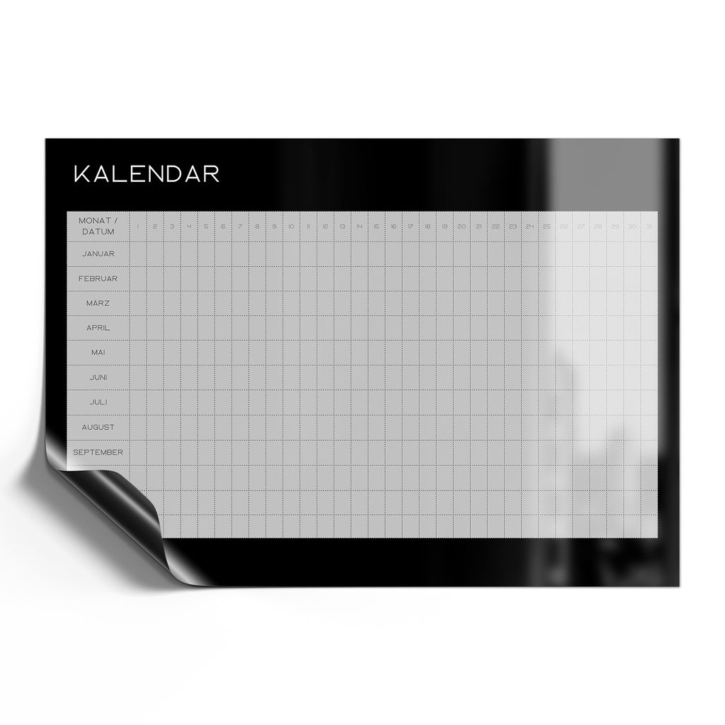 DEQORI Magnetmatte Universal 59x42 cm (A2) 'Kalendar 2 Schwarz (DE)' Magnetfolie Kalender Planer