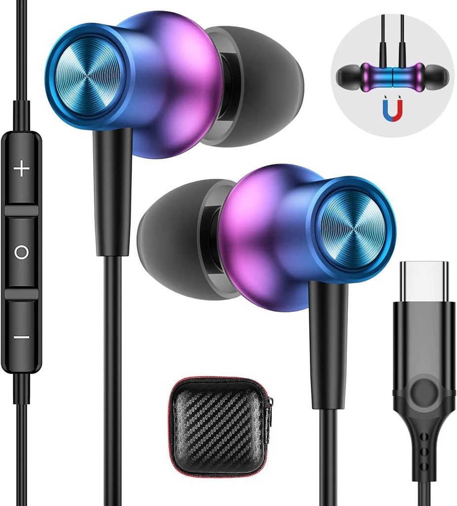 USB C In-Ear Kopfhörer mit Mikrofon und Lautstärkeregelung – HiFi Stereo Sound, Geräuschisolierung, Magnetisches Design, Breite Kompatibilität