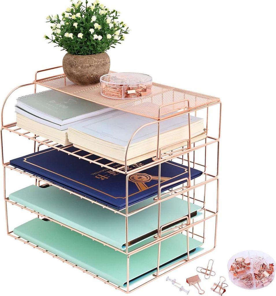Stapelbarer Büro-Organizer A4 mit Roségoldenen Aufbewahrungsfächern - Für Büro und Zuhause