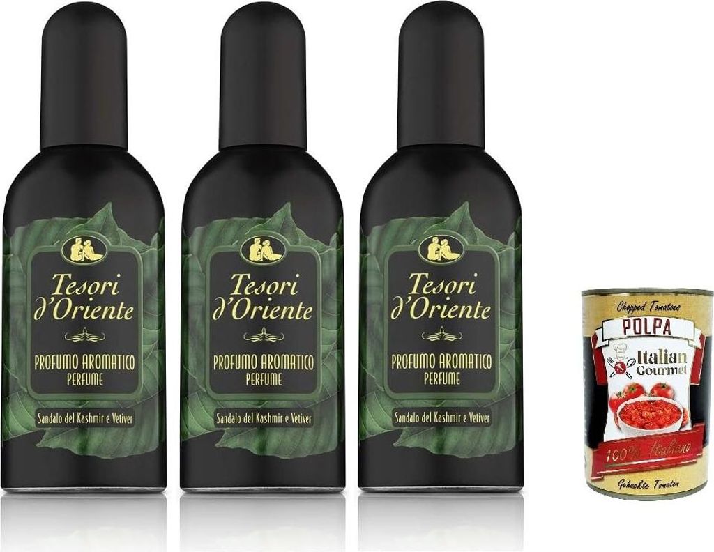 3x Tesori d’Oriente Parfüm aus Kaschmir-Sandelholz und Vetiver, 100 ml+ Italian Gourmet Polpa 400 g