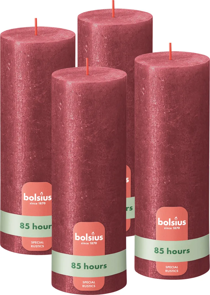 Set di 4 candele Bolsius, 19 cm, rosso