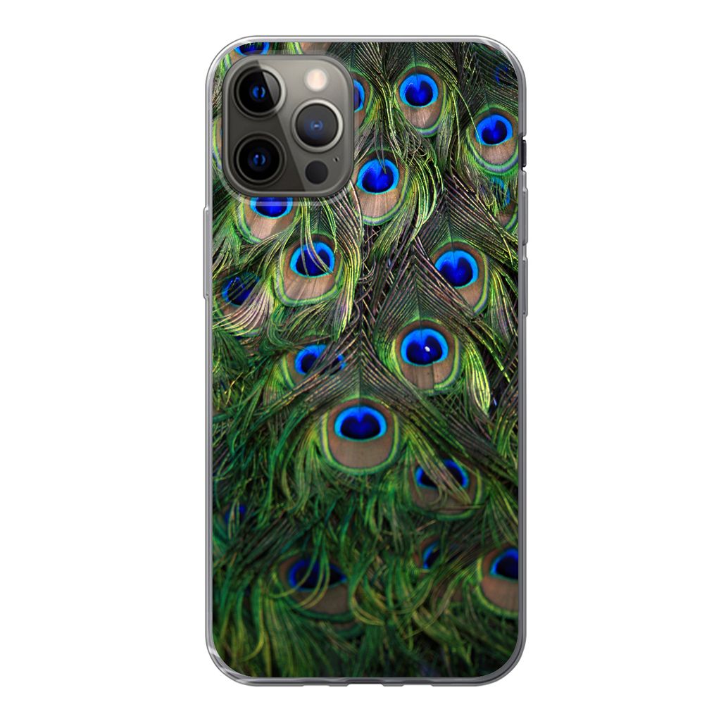 MuchoWow Handyhülle Schutzhülle Hülle für iPhone 13 Pro Nahaufnahme von Pfauenfedern Silikon Softcase Handy Hülle - Handy-Tasche
