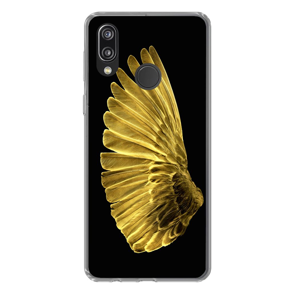 MuchoWow Handyhülle Schutzhülle Hülle für Huawei P20 Lite (2020) Goldene Flügel auf schwarzem Hintergrund Silikon Softcase Handy Hülle - Ka...