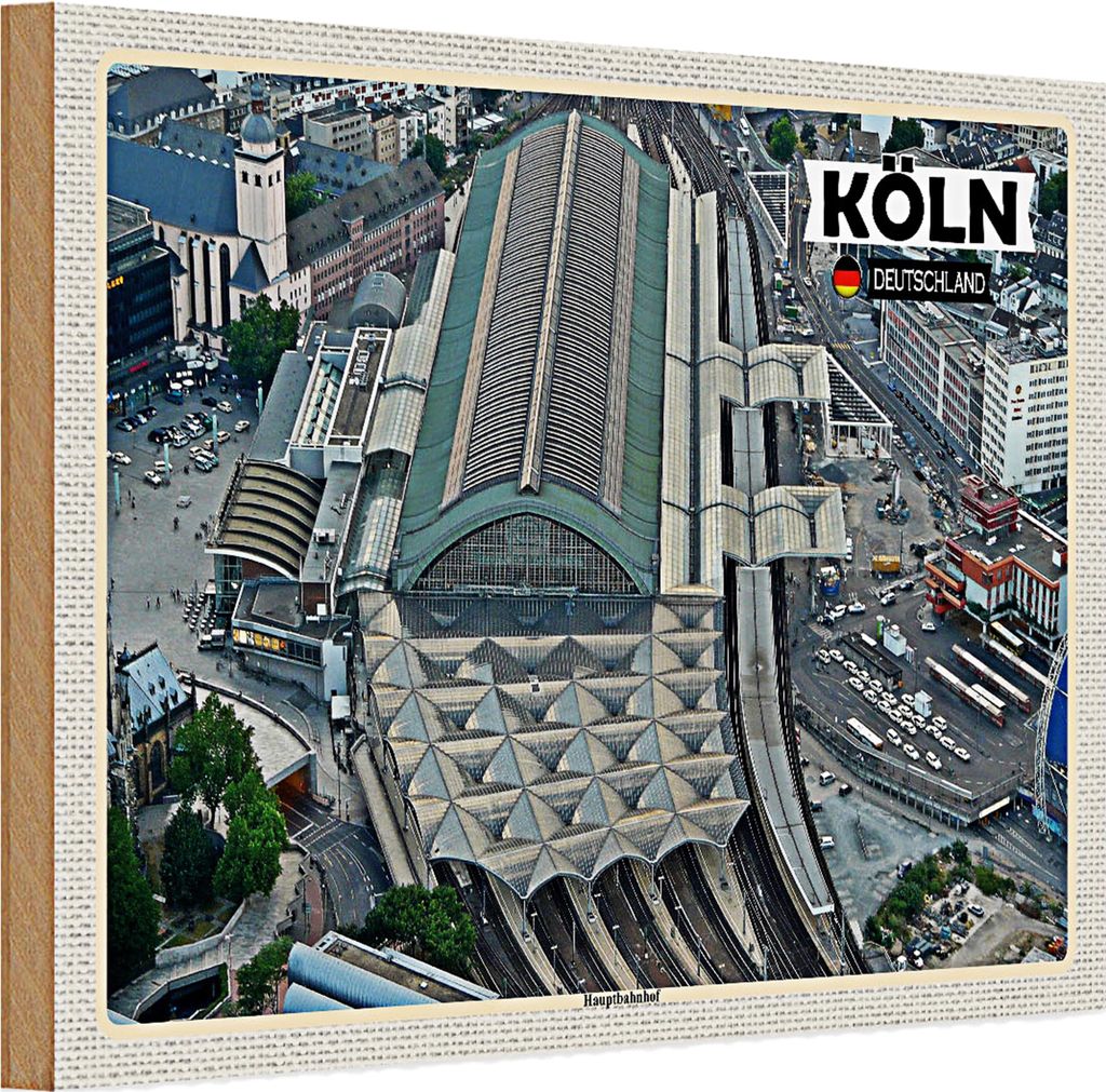 Holzschild Städte Köln Blick auf Hauptbahnhof 30x20cm