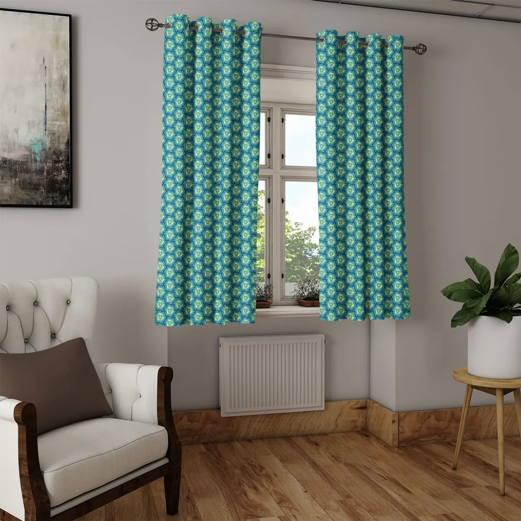 Rideau design fractal bleu sarcelle 280x175 cm avec œillets métalliques