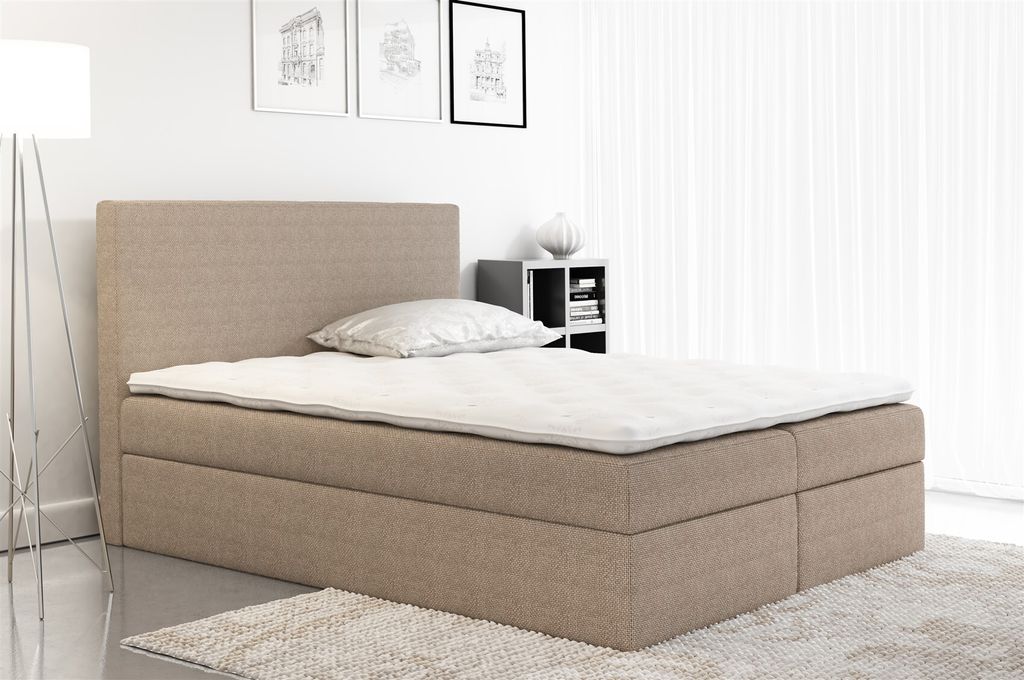 Boxspringbett Schlafzimmerbett KELIS Webstoff Beige 140x200cm
