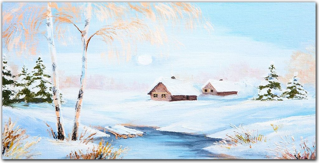 Coloray Bild aus Leinwand 100x50 Leinwand Dekoration - Winterschneebaumhaus