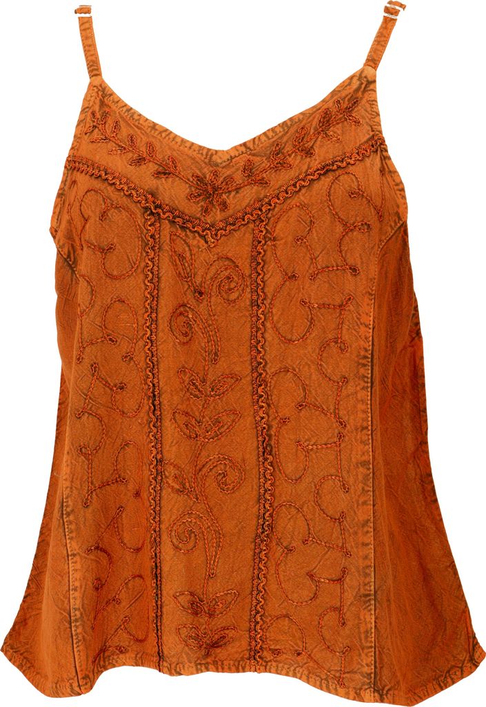 Besticktes Top Boho Chic, Lockeres Sommertop - Rostorange, Damen, Viskose, Tops & T-Shirts