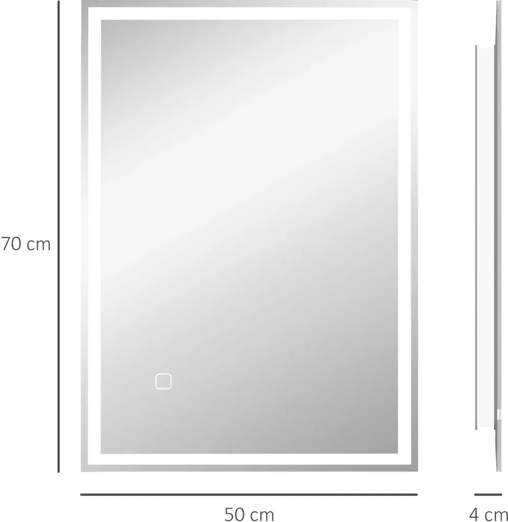 Miroir de salle de bain argenté à LED, design mural rectangulaire 70cm