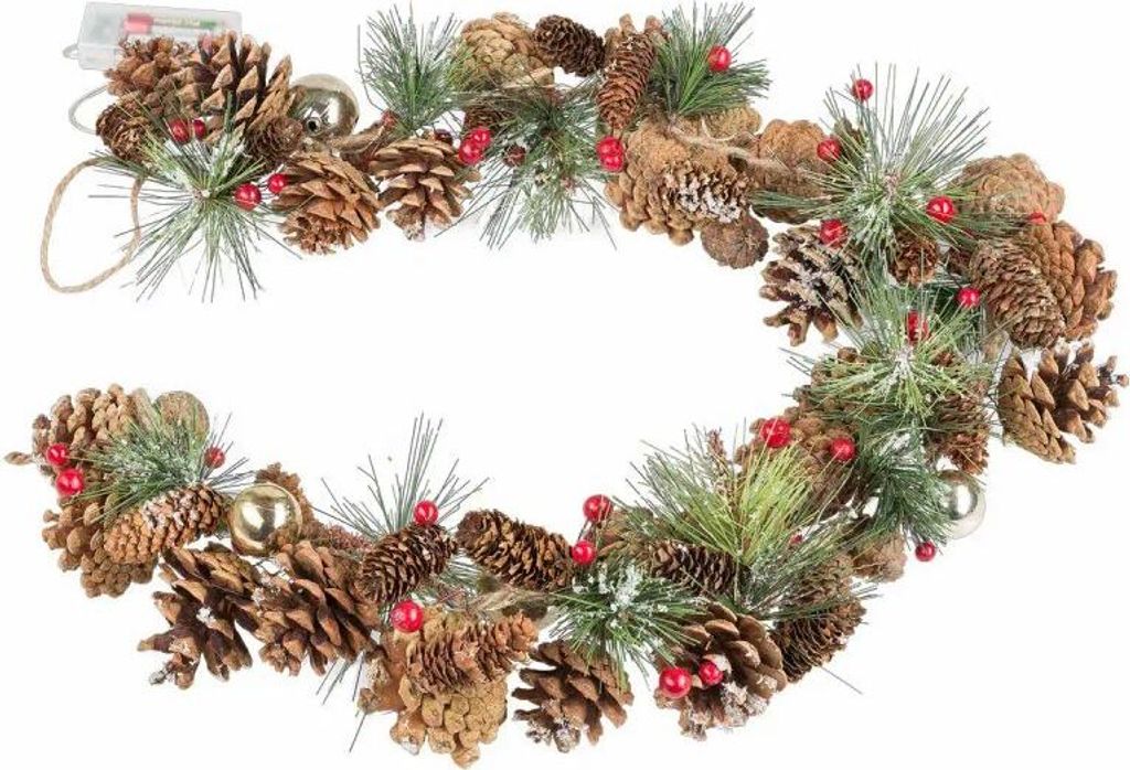 6x Weihnachtsgirlande Tannenzapfen 10 LED warmweiß batteriebetrieben 100cm für Innen
