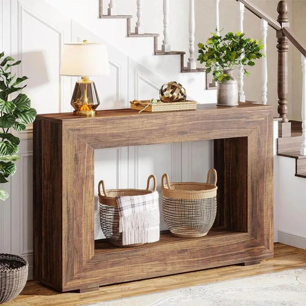Console d'entrée étroite marron, table console de salon 122 x 30 cm - 3