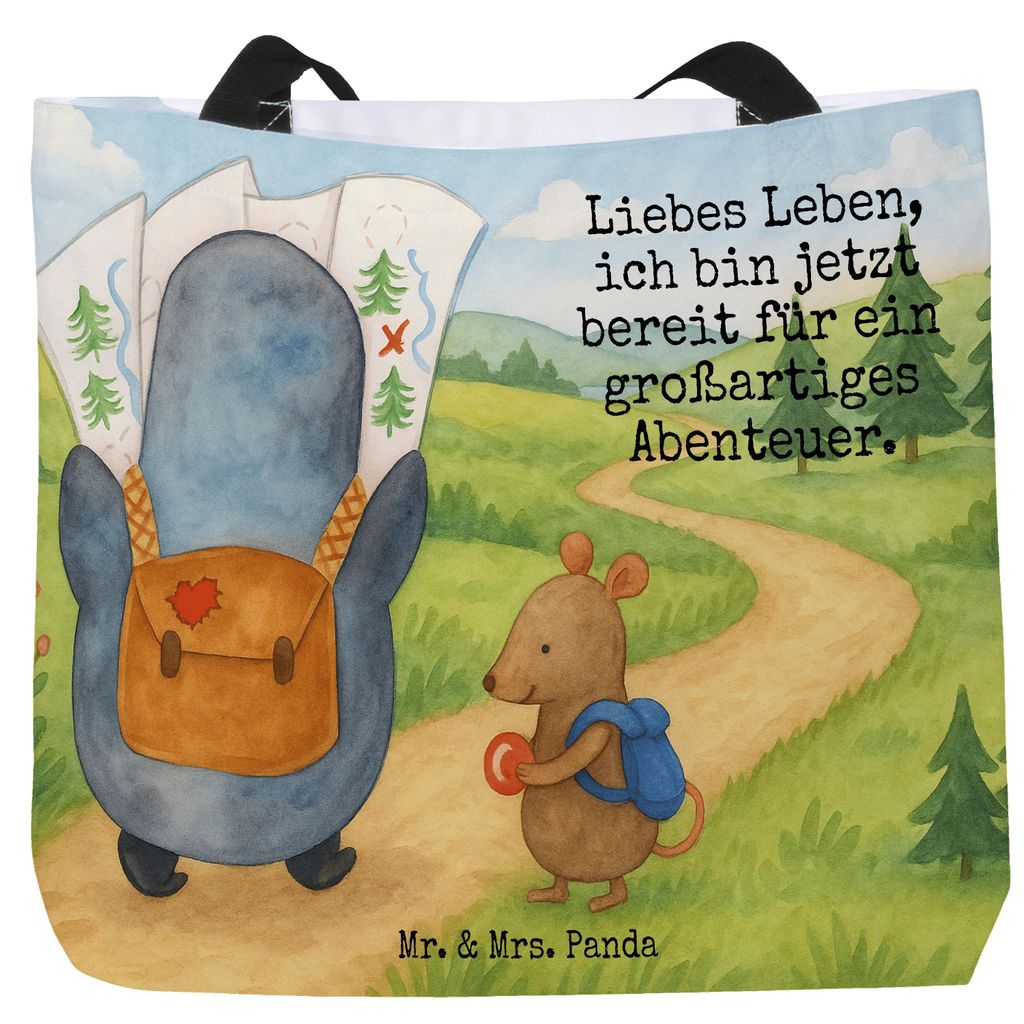 Mr. & Mrs. Panda Strandtasche Pinguin & Maus Wanderer Design - Weiß - Geschenk, Einkaufstasche, Wandern, Wanderlust, Ausflug, Tasche, Laptoptasche...