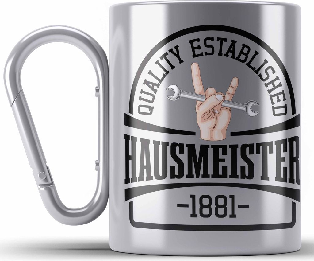 Trendation - Hausmeister Edelstahl Tasse Karabiner Produktbild 