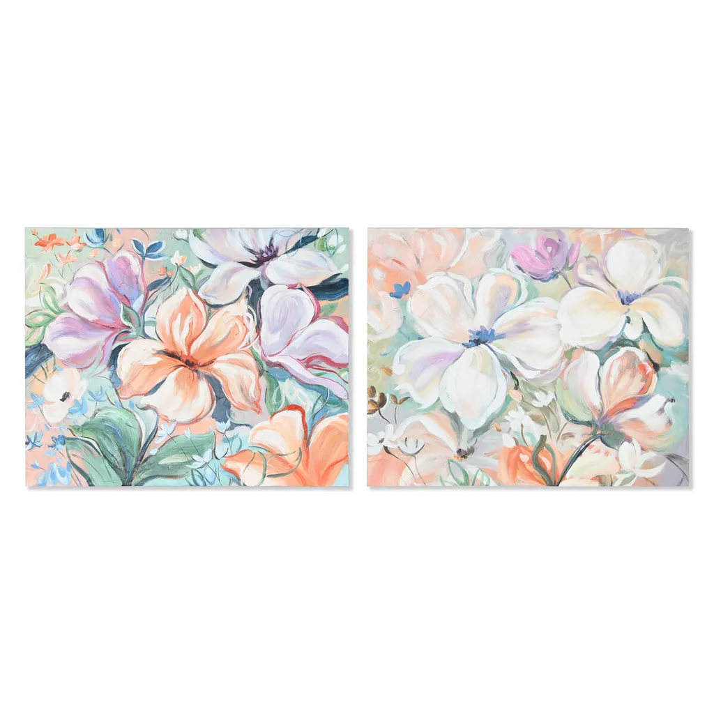 Décoration Murale Fleurs Shabby Chic - Duo de Tableaux 100x80 cm Bois