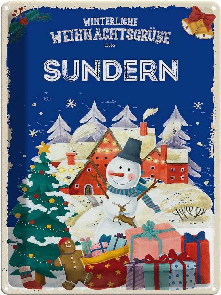 vianmo Blechschild 40x30 cm Weihnachtsgrüße aus SUNDERN Abenteuer Reisen Urlaub Weihnachten