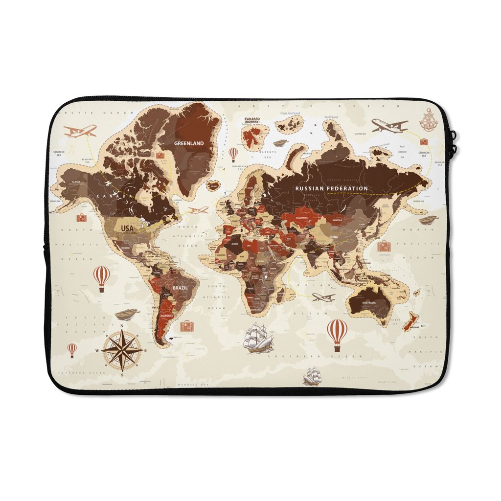 MuchoWow Laptop Hülle 13 Zoll Weltkarte - Vintage - Kompass Laptoptasche - Laptophülle - Sleeve - Rundumschutz