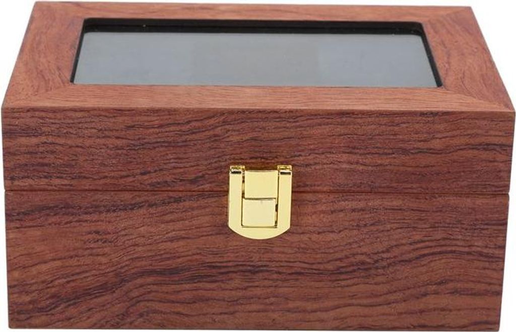 Uhrenbox aus Holz mit 3 Fächern, Sichtfenster und rutschfester Oberfläche