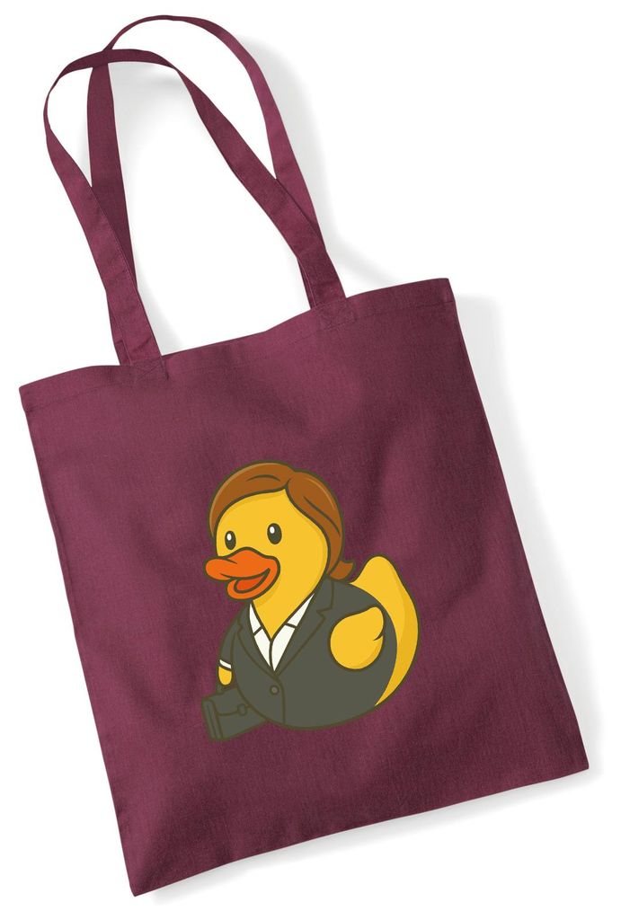 Huuraa Jutebeutel Quietscheente Chefin Comic Gummiente 10 Liter Burgundy Baumwolle Tasche Geschenkidee