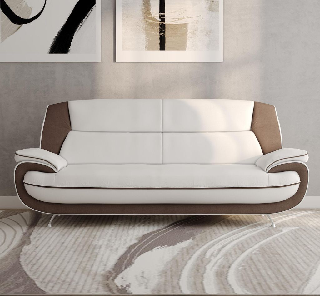 Kaiser Möbel Sofa 3-Sitzer, Stoff Kronos, Weiß + Braun, Palermo